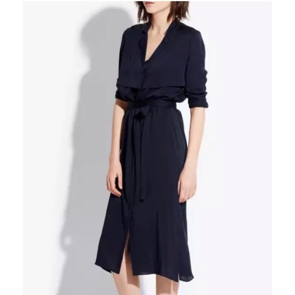 AYR Dresses & Skirts - AYR The Silk Trench Dress Deep Marine Navy Blue 100% Silk Midi Size L